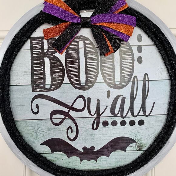 Halloween Boo Yall Door Hanger: Bat & Glitter Ribbon Decor - Picture 3 of 7